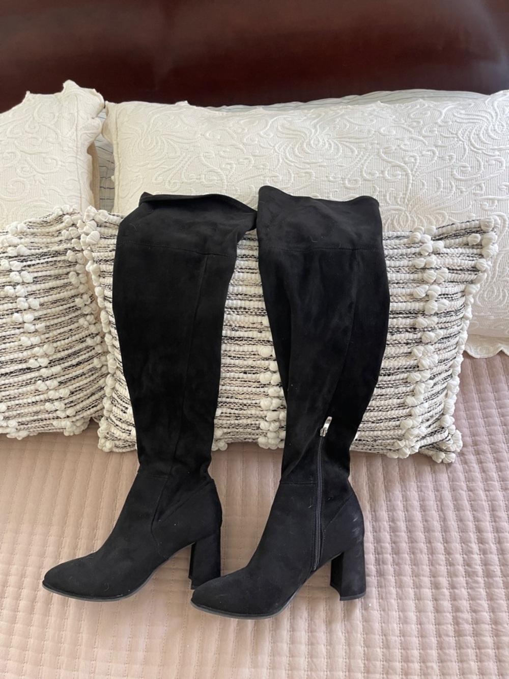 Marc Fisher Black Over-the-Knee Faux Suede Block Heel Boots - Women's